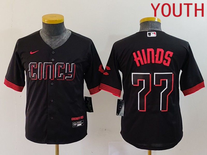 Youth Cincinnati Reds #77 Hinds Black City Edition Nike 2024 MLB Jersey style 1->cincinnati reds->MLB Jersey